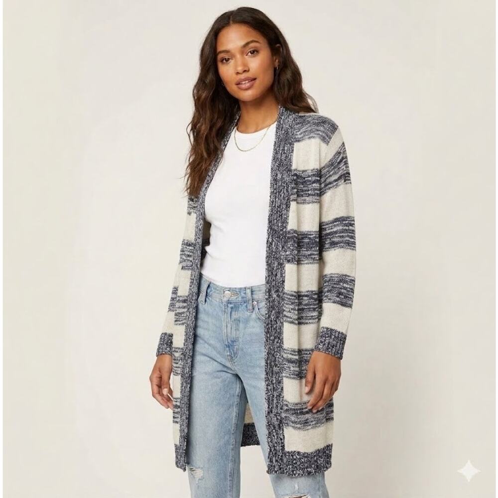 Etc...Made in New York Womens Striped Cardigan Long Open Sweater Knit Duster XL